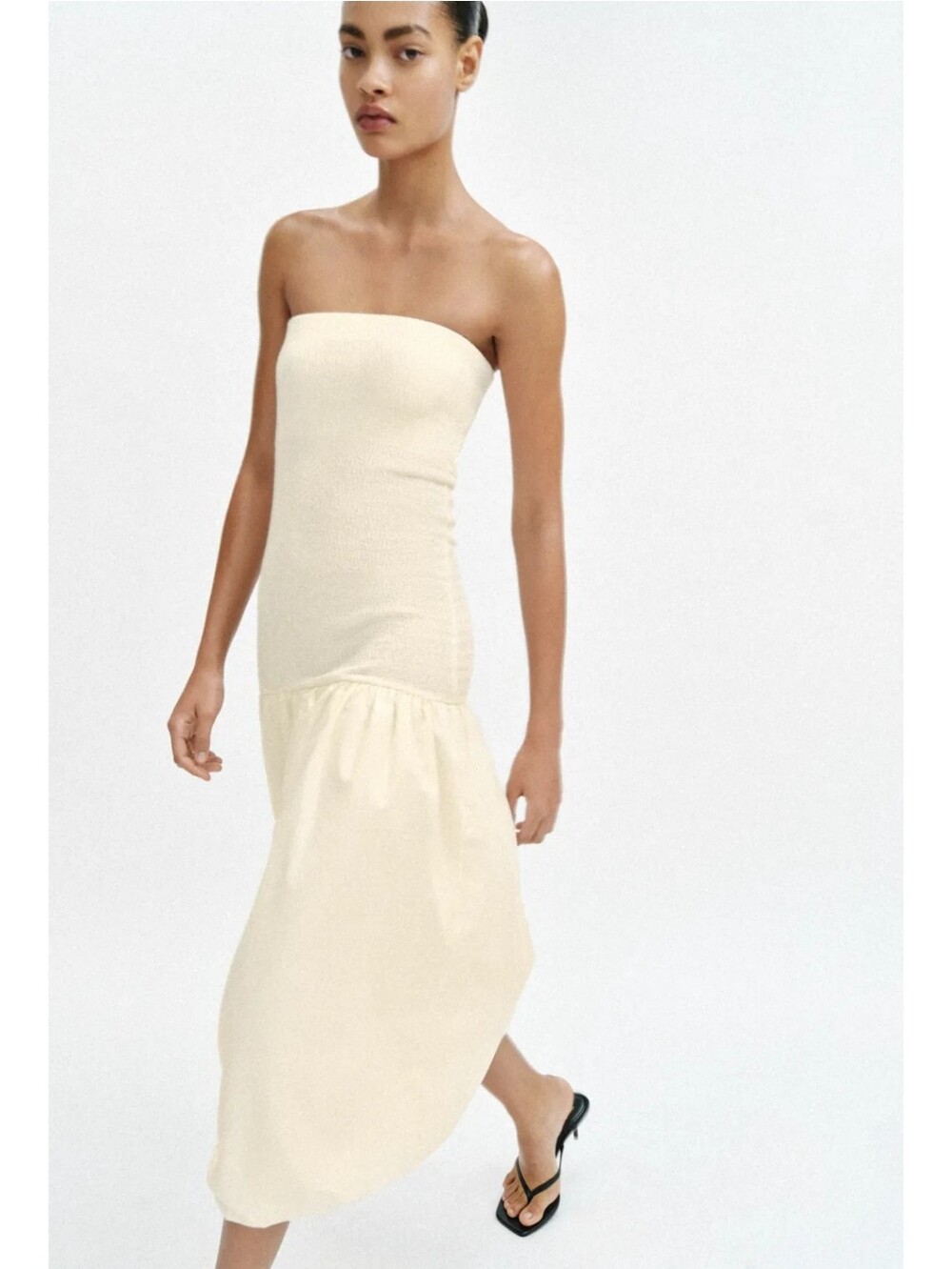 ZARA COMBINATION STRAPLESS MIDI DRESS CREAM NWT